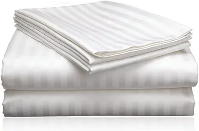 3pcs Fitted Bedsheet Set, 100x200cm, Deep Pocket (15–35cm), Striped Hotel Bed Sheet Set, White-0