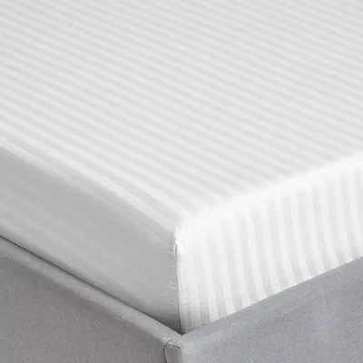 3pcs Fitted Bedsheet Set, 100x200cm, Deep Pocket (15–35cm), Striped Hotel Bed Sheet Set, White-1