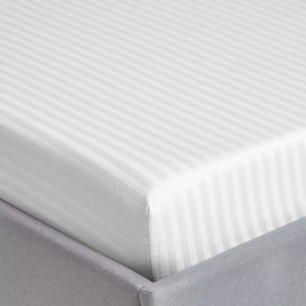 3pcs Fitted Bedsheet Set, 100x200cm, Deep Pocket (15–35cm), Striped Hotel Bed Sheet Set, White-1-1
