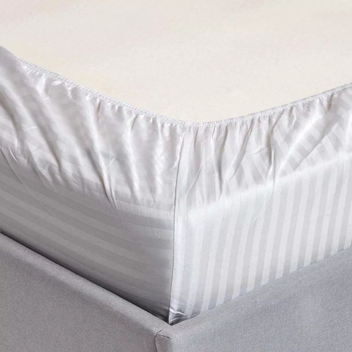 3pcs Fitted Bedsheet Set, 100x200cm, Deep Pocket (15–35cm), Striped Hotel Bed Sheet Set, White-2-2