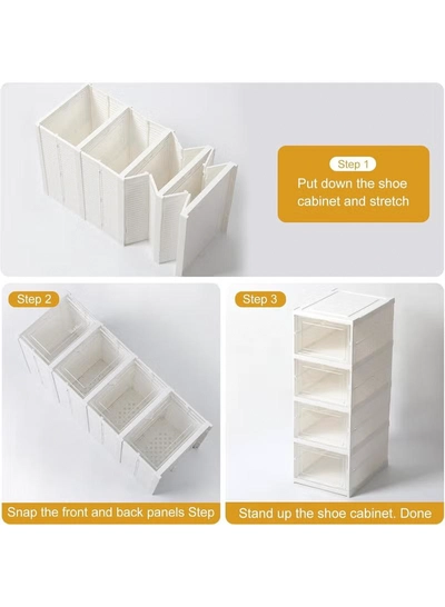 DubaiGallery Large Capacity Shoe Box Storage Cabinet, 8 Tier Stackable Shoe Organizer, Clear Front Drawers, Strong Plastic Body, Space Saving Vertical Design for Home Shoe Organization-3
