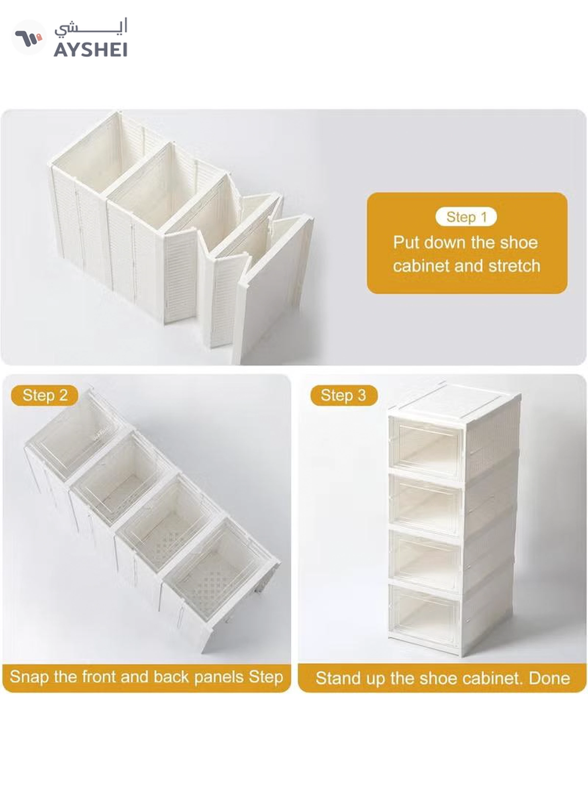 DubaiGallery Large Capacity Shoe Box Storage Cabinet, 8 Tier Stackable Shoe Organizer, Clear Front Drawers, Strong Plastic Body, Space Saving Vertical Design for Home Shoe Organization-3-3