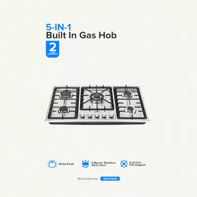 Geepas 5-In-1 Built In Gas Hob-| Five Burner Gas Stove with Separate Ignition-0