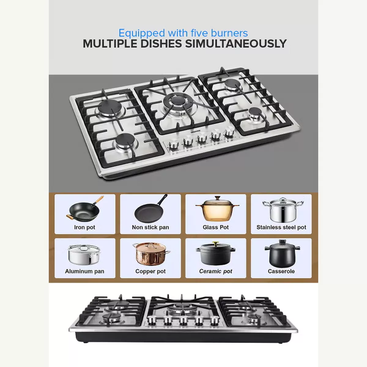 Geepas 5-In-1 Built In Gas Hob-| Five Burner Gas Stove with Separate Ignition-1-1