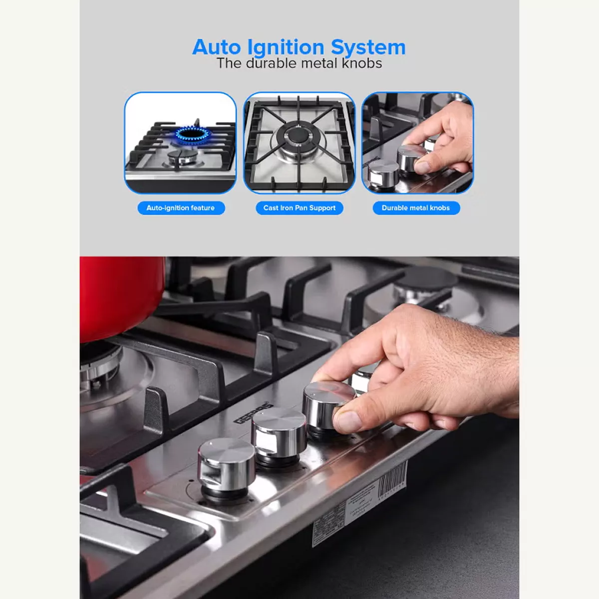 Geepas 5-In-1 Built In Gas Hob-| Five Burner Gas Stove with Separate Ignition-2-2
