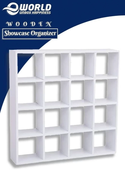 Eworld White Wooden Display Case with 16 Compartments-0