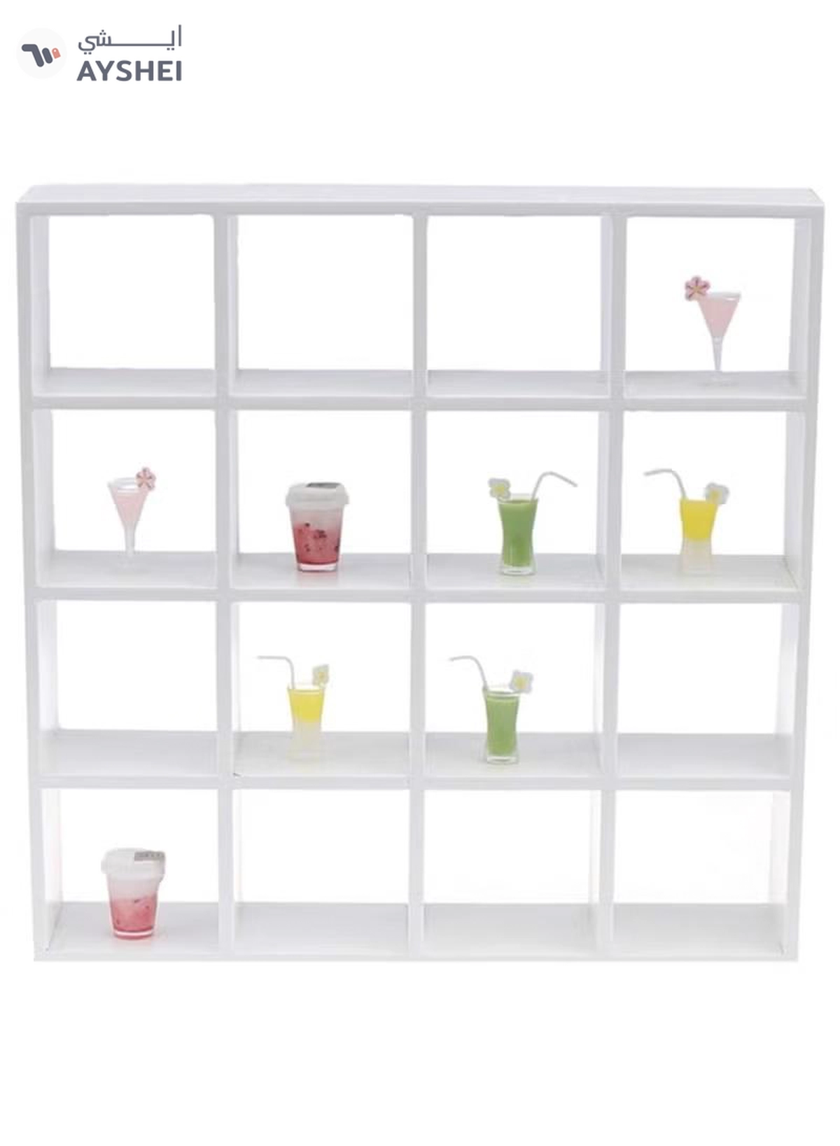 Eworld White Wooden Display Case with 16 Compartments-1-1