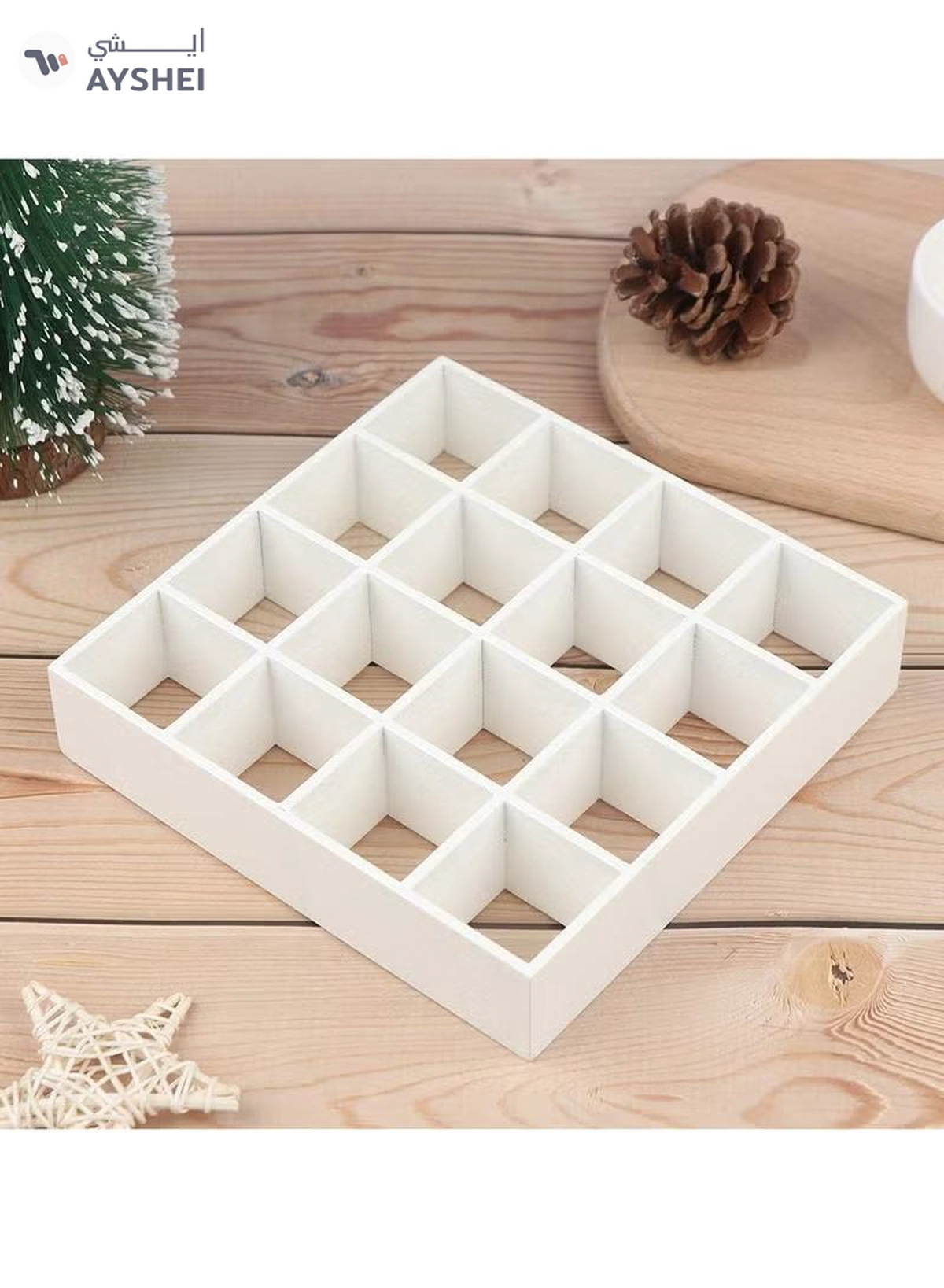 Eworld White Wooden Display Case with 16 Compartments-3-3