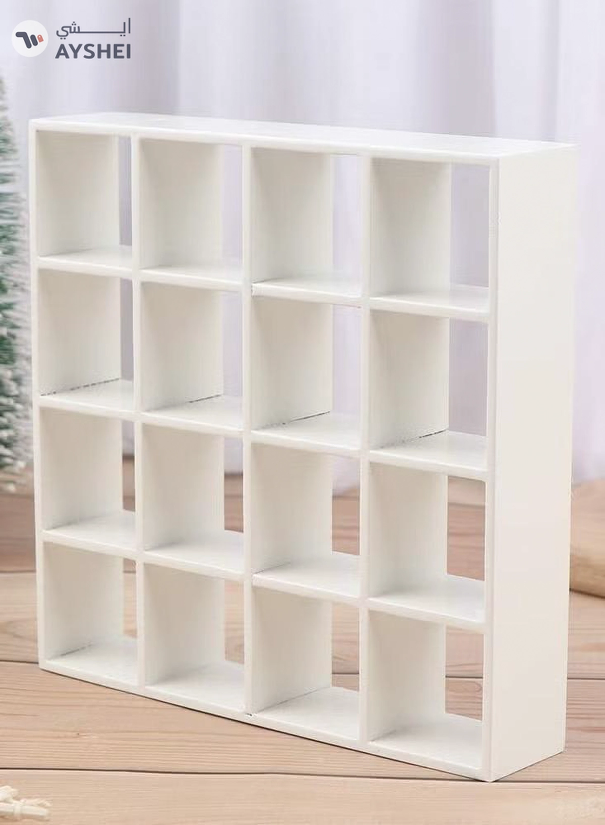 Eworld White Wooden Display Case with 16 Compartments-5-5