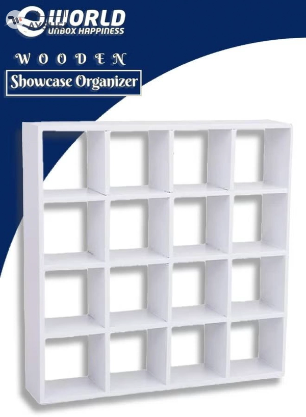 Eworld White Wooden Display Case with 16 Compartments