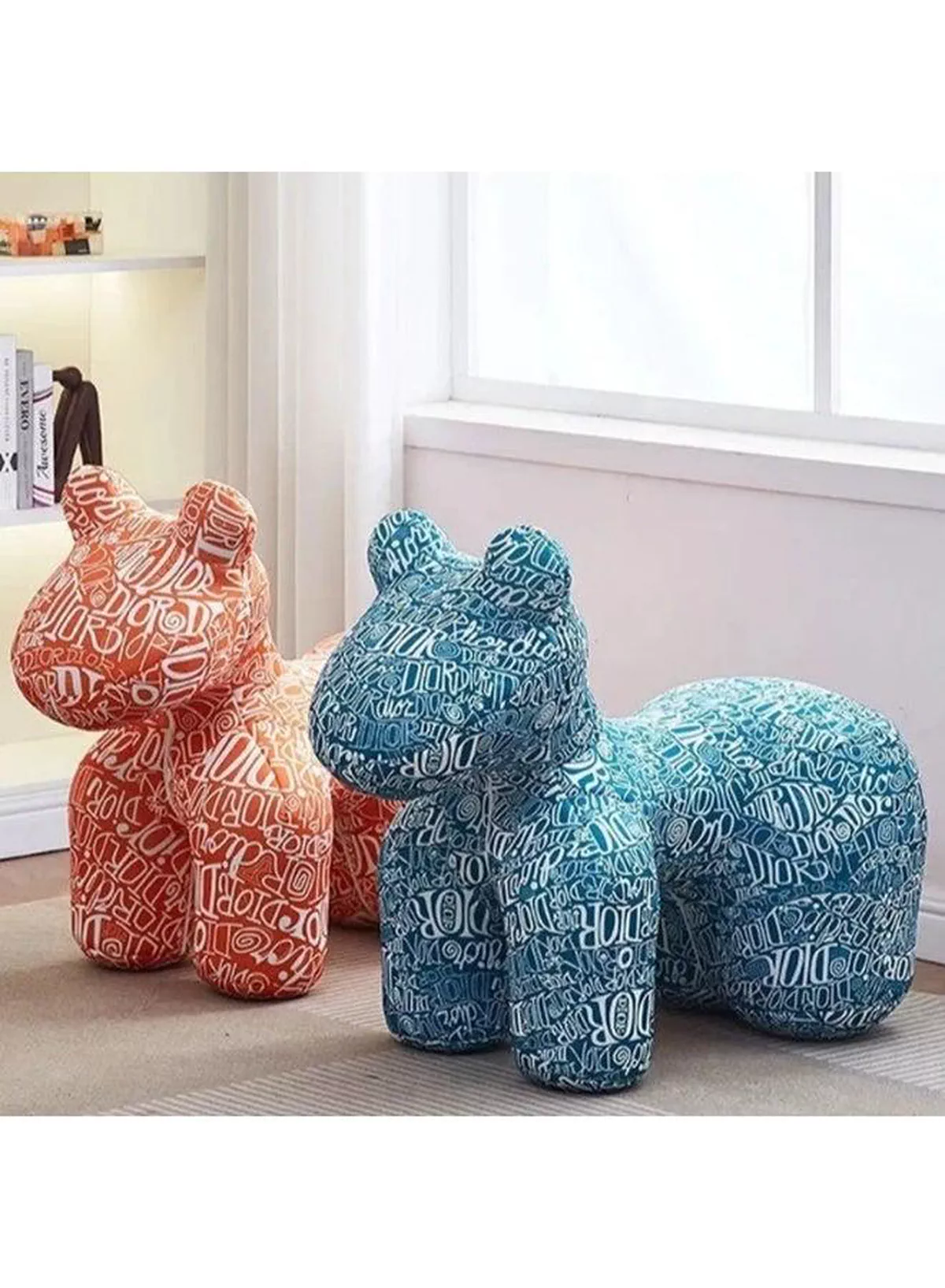 Luxury Designer Style Bear Ottoman Stool Plush Animal Footrest Seat Decorative Accent Chair for Living Room, Bedroom, Kids Room and Office, Soft Padded Comfortable Seating, Modern Home Décor, Durable Upholstered Fabric, Cute Bear Shape,-2-2