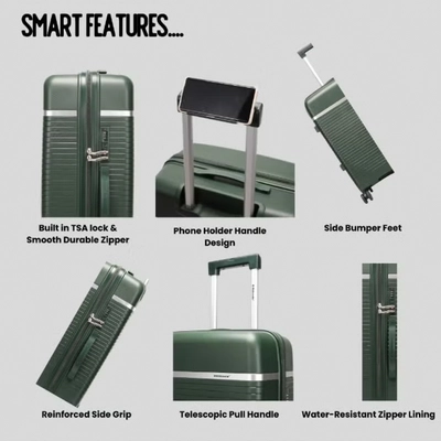 British Traveller 3-Piece Polypropylene Luggage Set | 20”, 24”, 28” Lightweight Suitcases with 360° Spinner Wheels, TSA Lock, Water & Scratch Resistant | Durable Hard Shell Trolley Bags with Telescopic Handle - Green-6