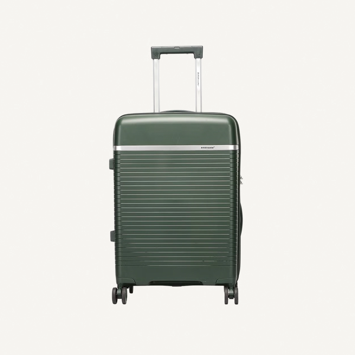 British Traveller 3-Piece Polypropylene Luggage Set | 20”, 24”, 28” Lightweight Suitcases with 360° Spinner Wheels, TSA Lock, Water & Scratch Resistant | Durable Hard Shell Trolley Bags with Telescopic Handle - Green-4-4