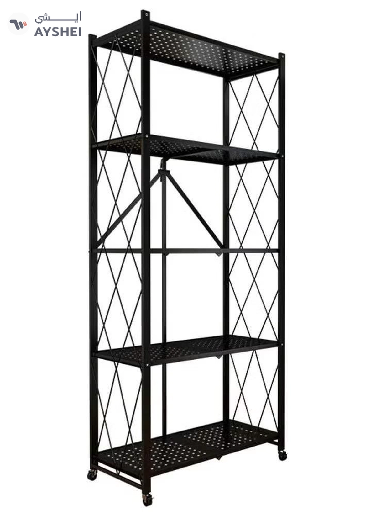 DubaiGallery 5 Tier Foldable Standing Storage Rack Shelf Unit With Wheel for Kitchen Garage Home Closet Office Heavy Duty Shelves-1-1