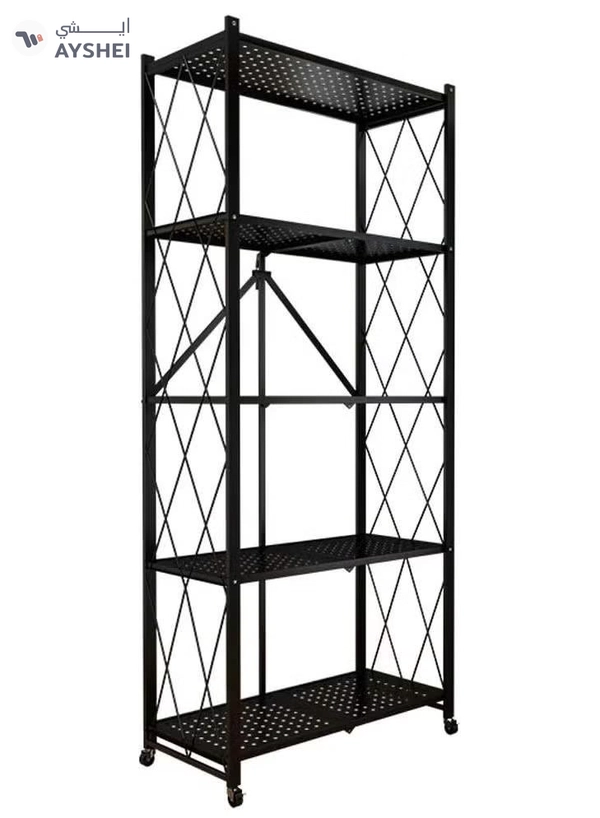 DubaiGallery 5 Tier Foldable Standing Storage Rack Shelf Unit With Wheel for Kitchen Garage Home Closet Office Heavy Duty Shelves