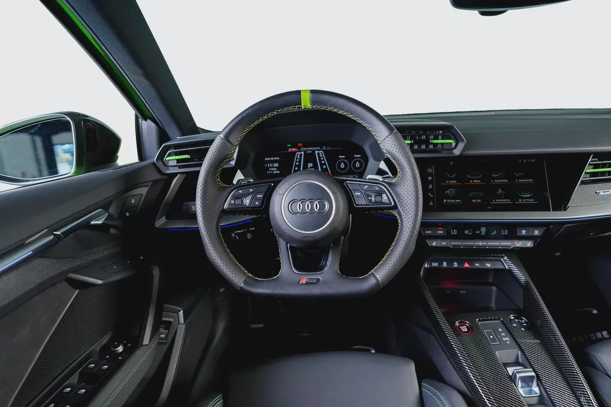 Audi RS3 Sedan-GCC-Exclusive Green Color-Full Leather Interior-Green Accents-Sports Exhaust-16-16