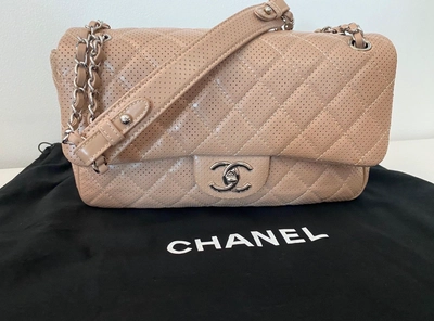 CHANEL BAG - CLASSIC DESIGN - BEIGE SILVER - FINE CONDITION!-0