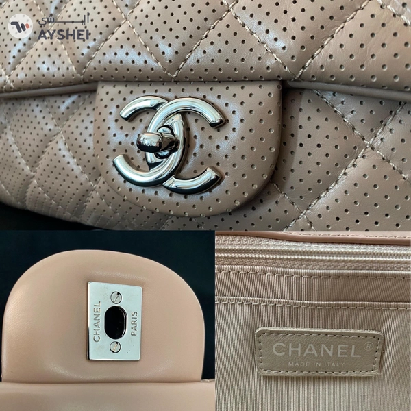 CHANEL BAG - CLASSIC DESIGN - BEIGE SILVER - FINE CONDITION!