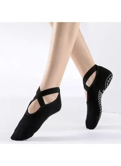 Women’s Non-Slip Pilates Socks with Cross Strap Design, Grip Bottom Yoga Socks, Breathable Cotton Ballet Socks, Low-Cut Ankle Socks for Yoga, Pilates, Barre, Dance, Gym, Fitness and Home Workouts-5