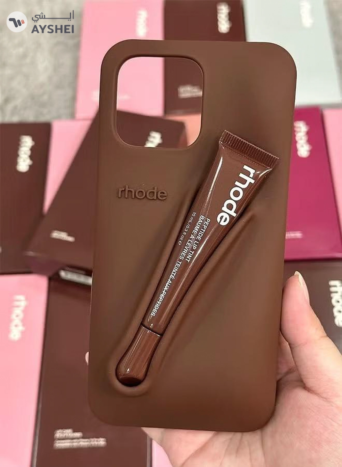 rhode Phone Case with Peptide Espresso Lip Tint, Protective Mobile Cover-3-3