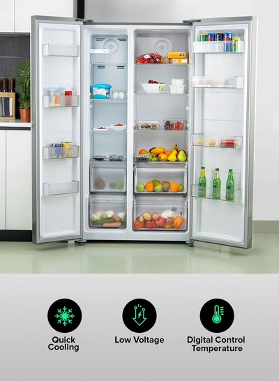 GEEPAS 650L Gross/521L Net Capacity No Frost Side By Side Refrigerator With Inverter Compressor, Tempered Glass Shelf, Twist Ice Maker, LED Lighting, Digital Control Temperature Display Freezer- 177L capacity GRFS6521SXHN Silver-2