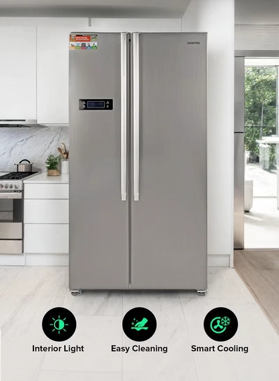 GEEPAS 650L Gross/521L Net Capacity No Frost Side By Side Refrigerator With Inverter Compressor, Tempered Glass Shelf, Twist Ice Maker, LED Lighting, Digital Control Temperature Display Freezer- 177L capacity GRFS6521SXHN Silver-4