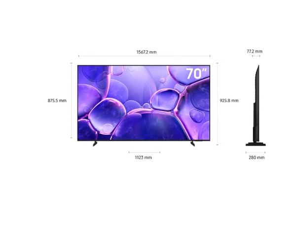 Samsung 70 Inch Crystal UHD TV, U8000F, 4K, Crystal Processor 4K, MetalStream Design, Knox Security, Endless Free Content, Smart TV, UA70U8000 (2025 - International Version) U8000F BLACK