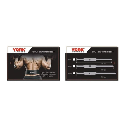 YORK Fitness BLACK SPLIT LEATHER BELT / DOUBLE STITCHED L-1