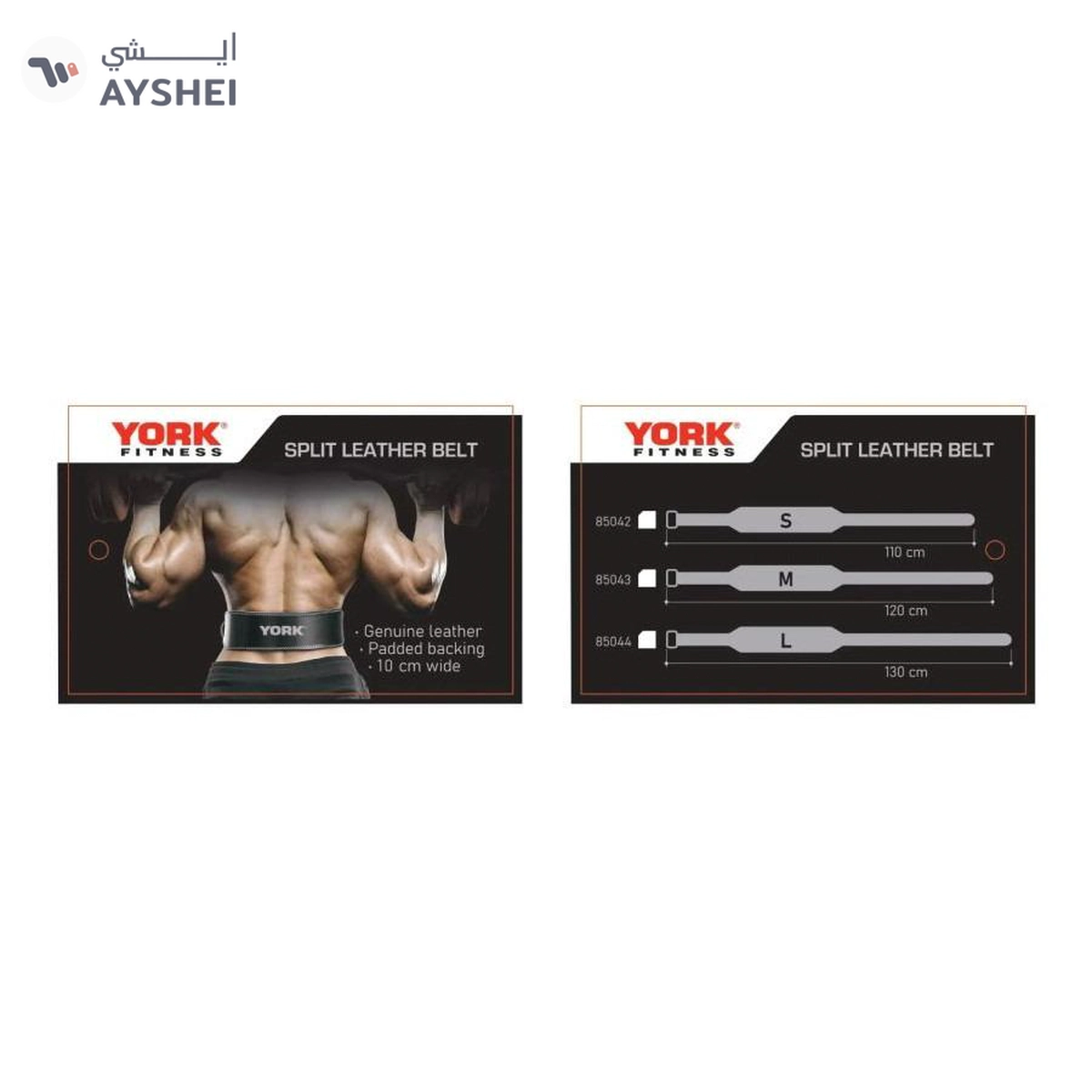 YORK Fitness BLACK SPLIT LEATHER BELT / DOUBLE STITCHED L-1-1