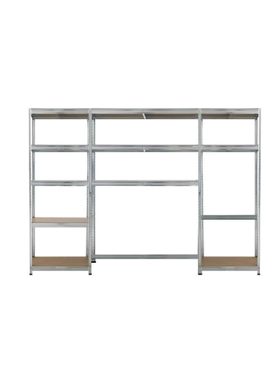 DubaiGallery Metal Storage Rack with 5 MDF Shelves – Heavy-Duty Boltless Construction – Adjustable Height – Ideal for Warehouse, Office, or Garage Organization – Size: 86 x 36 x 183 cm – High Load Capacity, Silver Finish-4