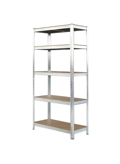 DubaiGallery Metal Storage Rack with 5 MDF Shelves – Heavy-Duty Boltless Construction – Adjustable Height – Ideal for Warehouse, Office, or Garage Organization – Size: 86 x 36 x 183 cm – High Load Capacity, Silver Finish-2