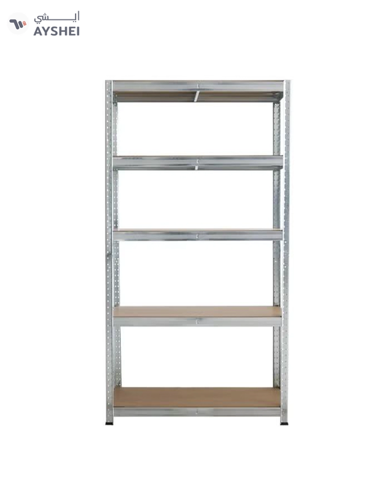 DubaiGallery Metal Storage Rack with 5 MDF Shelves – Heavy-Duty Boltless Construction – Adjustable Height – Ideal for Warehouse, Office, or Garage Organization – Size: 86 x 36 x 183 cm – High Load Capacity, Silver Finish-3-3