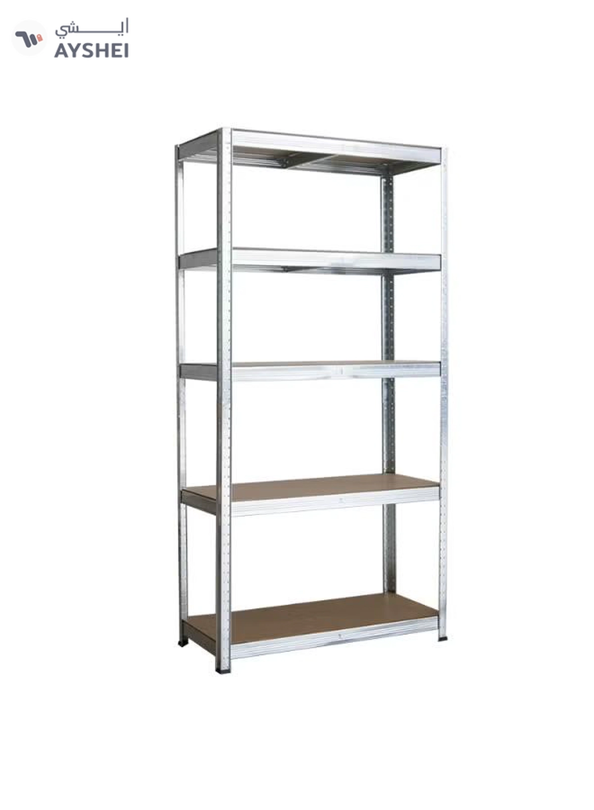 DubaiGallery Metal Storage Rack with 5 MDF Shelves – Heavy-Duty Boltless Construction – Adjustable Height – Ideal for Warehouse, Office, or Garage Organization – Size: 86 x 36 x 183 cm – High Load Capacity, Silver Finish-1-1