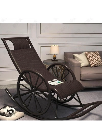 DubaiGallery Rocking Chair Rattan Chair Adult Nap Reclining Chair Living Room Balcony Lazy Chair Carefree Chair Outdoor Stool Elderly Leisure Rocking Chair-3