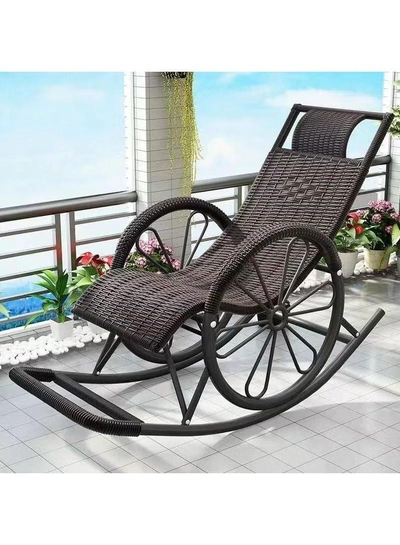 DubaiGallery Rocking Chair Rattan Chair Adult Nap Reclining Chair Living Room Balcony Lazy Chair Carefree Chair Outdoor Stool Elderly Leisure Rocking Chair-0