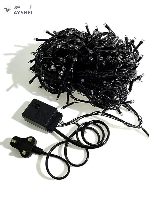 Yuwell 100 Meter 480 LED String Lights Decoration Lights Cool White Light 8 Modes Led Light Black Wire For Home Decorations Ramadan Lights Indoor & Outdoor Decoration Ramadan Decoration Light Diwali Lights Curtain Lights With 3-Pin UK Plug