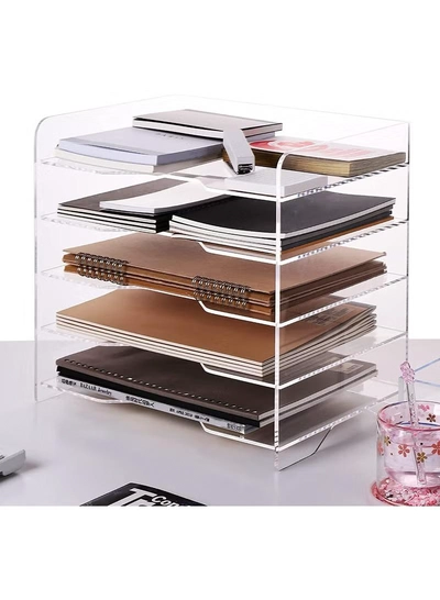 Eworld 5 Tier Clear Acrylic Magazine File Holder Document Storage Organising Stand-1