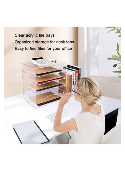 Eworld 5 Tier Clear Acrylic Magazine File Holder Document Storage Organising Stand-2