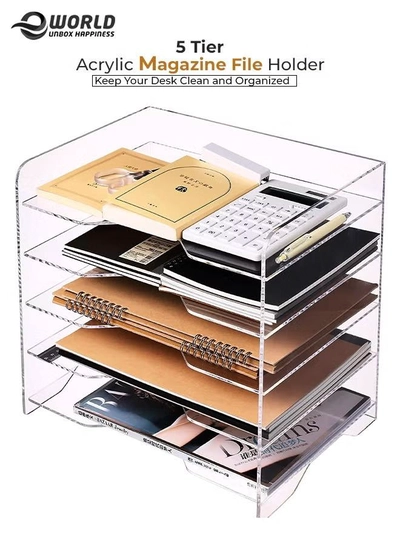 Eworld 5 Tier Clear Acrylic Magazine File Holder Document Storage Organising Stand-0