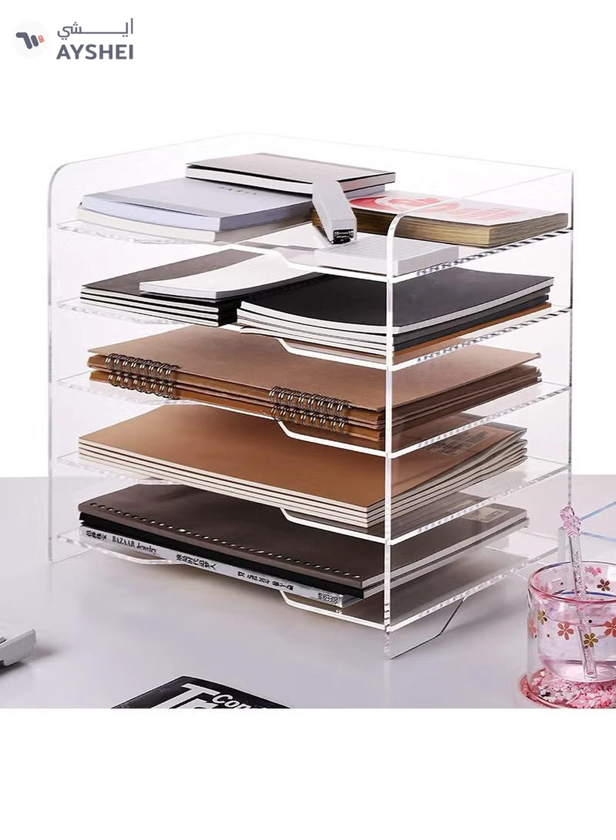 Eworld 5 Tier Clear Acrylic Magazine File Holder Document Storage Organising Stand-1-1