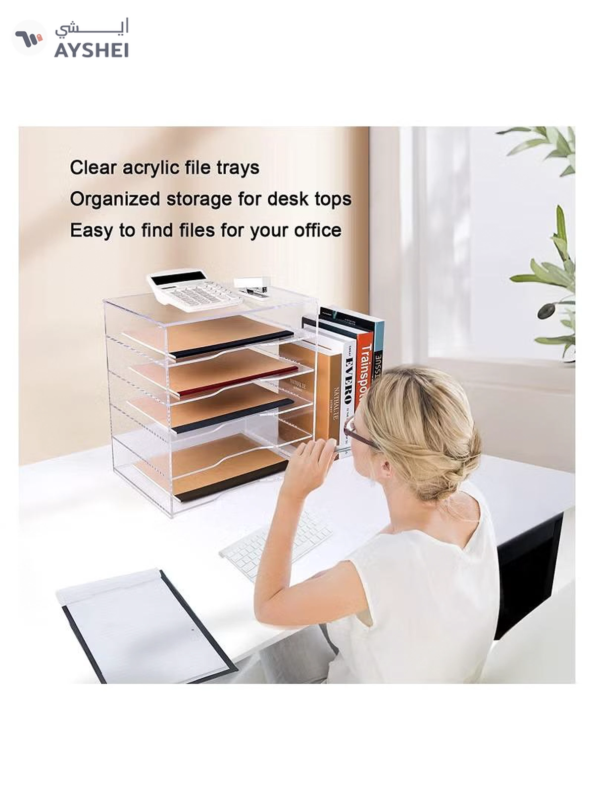 Eworld 5 Tier Clear Acrylic Magazine File Holder Document Storage Organising Stand-2-2