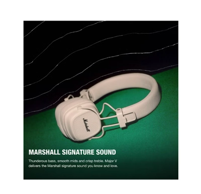 Marshall Major V On-Ear Bluetooth Wireless Headphone with 100+ Hours Playtime, Cream Beige-1