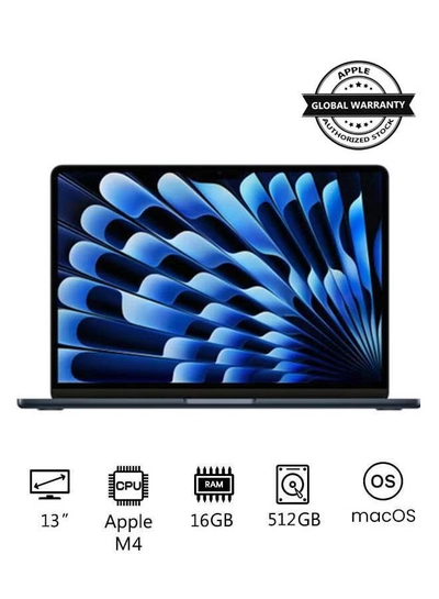 Apple New 2025 MacBook Air MW133 13-Inch Display, Apple M4 Chip 10-Core CPU 10-Core GPU Processor/16GB RAM/512GB SSD/macOS English/Arabic Midnight-0
