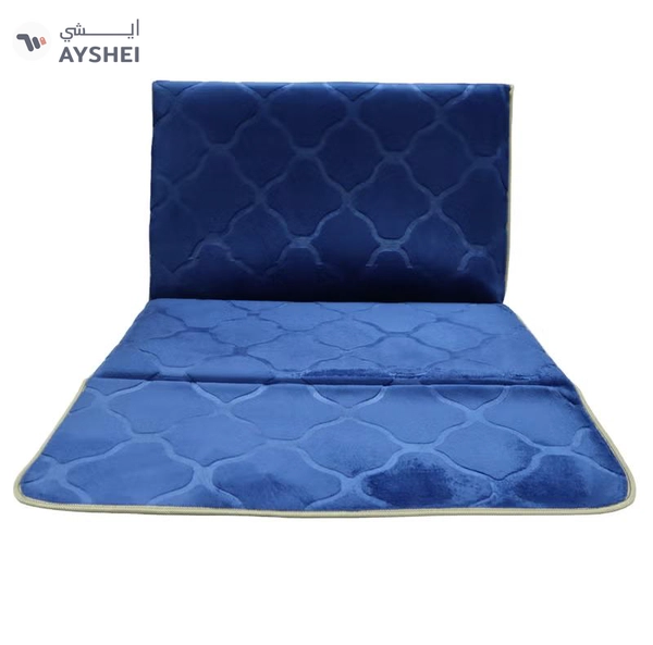 Yuwell Foldable Prayer Mat with Back Support & Carrying Bag, 2-in-1 Prayer Rug Sajadah, Anti-Slip Islamic Salah Mat Soft Velvet Mat 110×65CM for Men & Women, Portable Ramadan & Eid Gift Blue