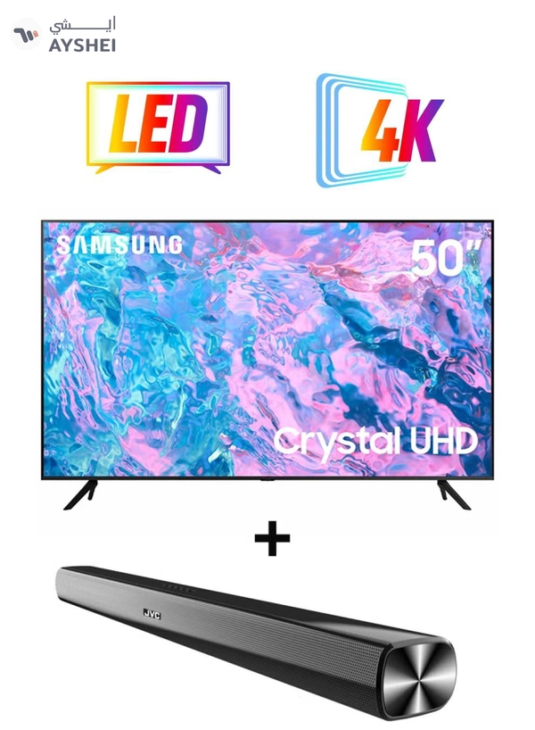 Samsung 50Inch Crystal UHD 4K Smart TV 2023 UA50CU7000UXZN + 2.0CH Soundbar Plus Bluetooth, Usb, Fm Radio With 600W PMPO 50CU7000+THN322B Black