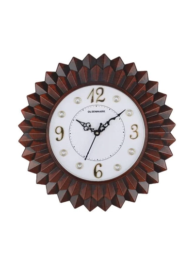 Olsenmark Round Wall Clock OMWC1934 | Silent Battery Operated Minimal Design Wall Clock | Decorative Analog Clock for Home & Office | Brown & White-0