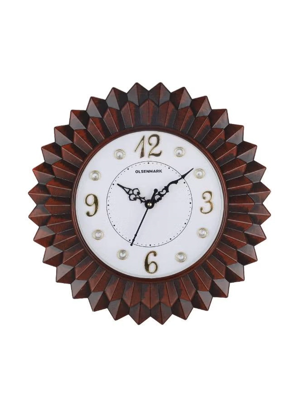 Olsenmark Round Wall Clock OMWC1934 | Silent Battery Operated Minimal Design Wall Clock | Decorative Analog Clock for Home & Office | Brown & White