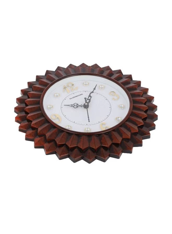 Olsenmark Round Wall Clock OMWC1934 | Silent Battery Operated Minimal Design Wall Clock | Decorative Analog Clock for Home & Office | Brown & White
