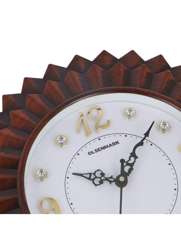 Olsenmark Round Wall Clock OMWC1934 | Silent Battery Operated Minimal Design Wall Clock | Decorative Analog Clock for Home & Office | Brown & White