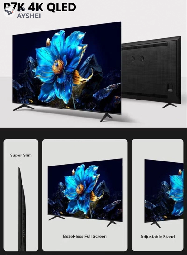 TCL 55-Inch P7K QLED 4K Smart TV + 2.0 Channel Premium Soundbar | [Google TV, AiPQ Processor, 60Hz, HDR10+, MEMC, Slim Uni-body] + [HDMI (ARC), USB, Bluetooth, FM Station, Aux] - (2025 Model) 55P7K+SOUNDBAR Black